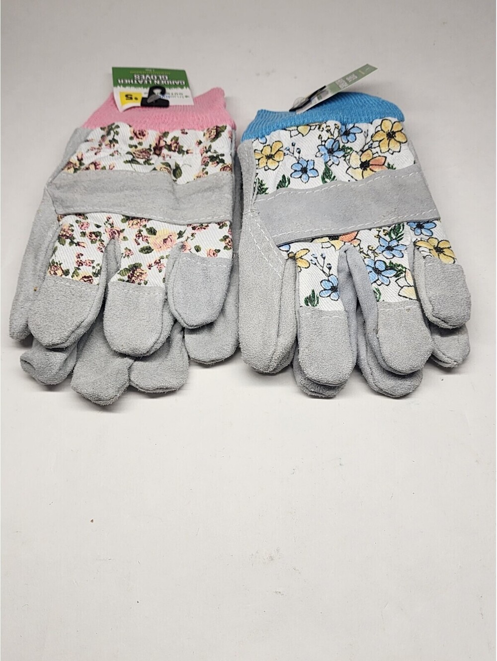 Women's Leather Palm Garden Gloves with Knit Wrist, Coral Floral Pattern 2 Pcs